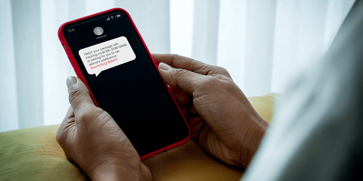 close up of scam text